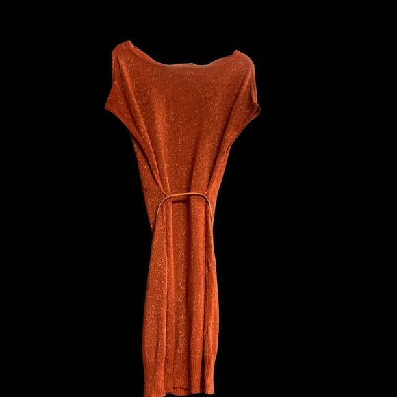 NEW YORK & COMPANY Orange Metallic Belted Sweater Dress Size XS - Picture 3 of 11